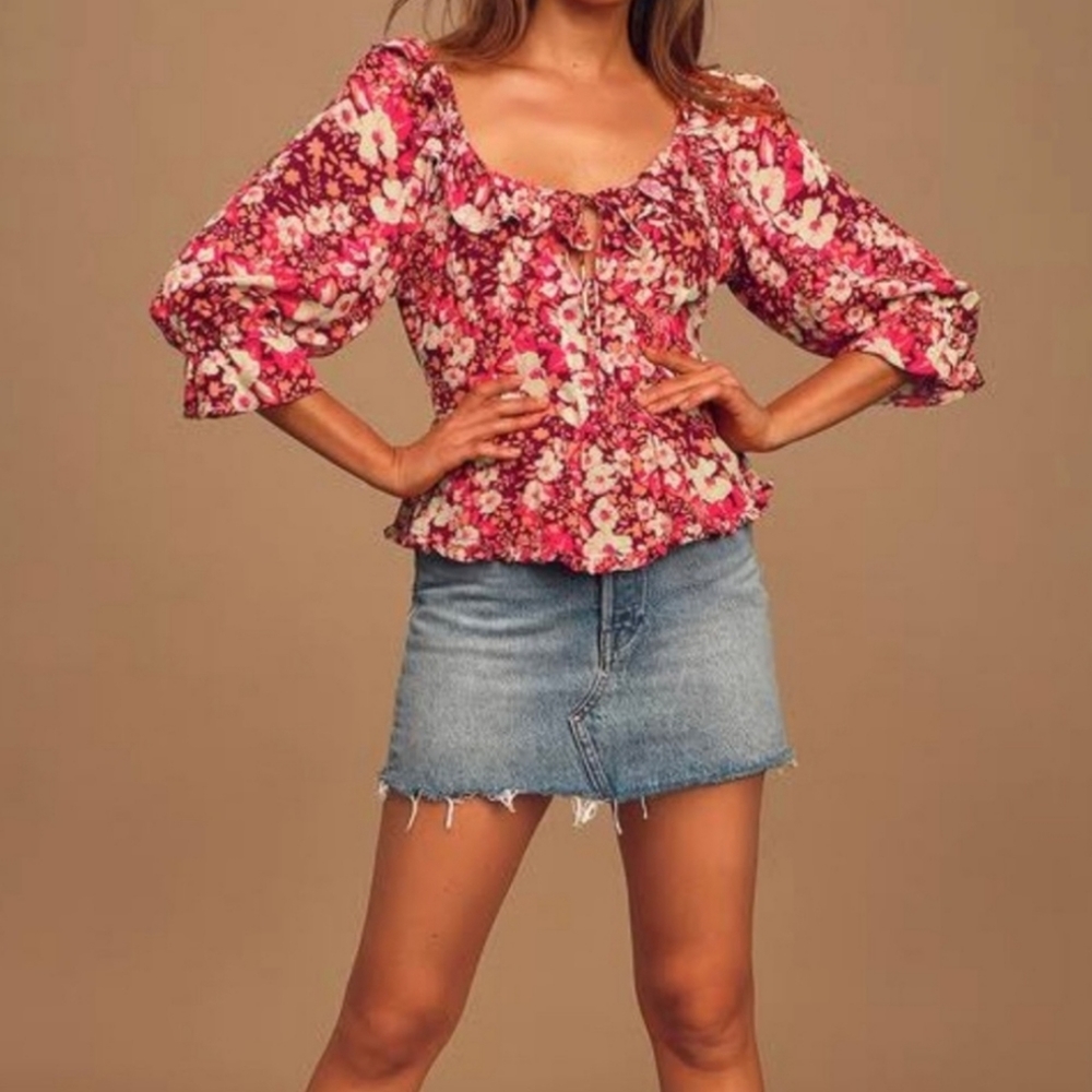 Free People Sweet Memories Floral Top Blouse Size Large NEW NWT Cottagecore